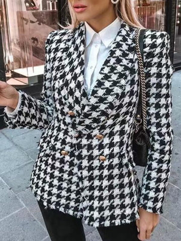 Airchics blazer en laine pied de poule mode femme vestes noir et blanc